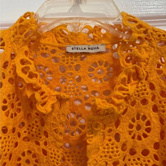Stella Nova Crochet Top with Puff Sleeves in Orange sz S - Picture 5 of 6